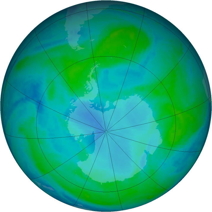 Antarctic ozone map for 04 February 2001